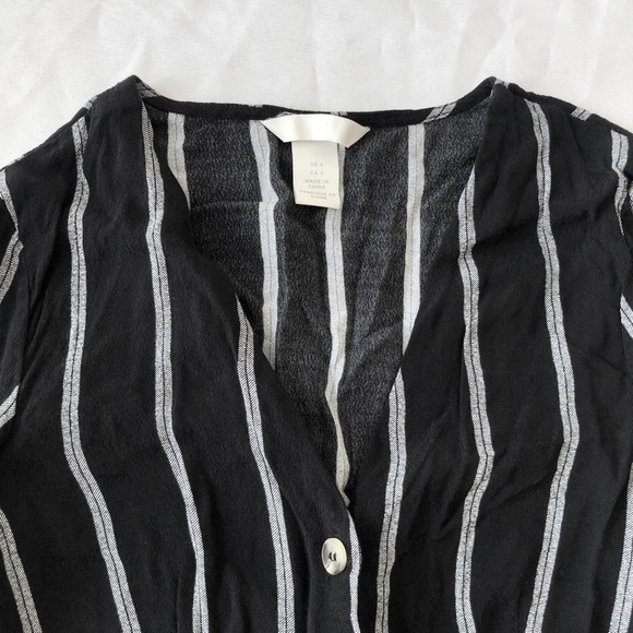 H&M black and white striped peplum long sleeve blouse - Picture 2 of 5